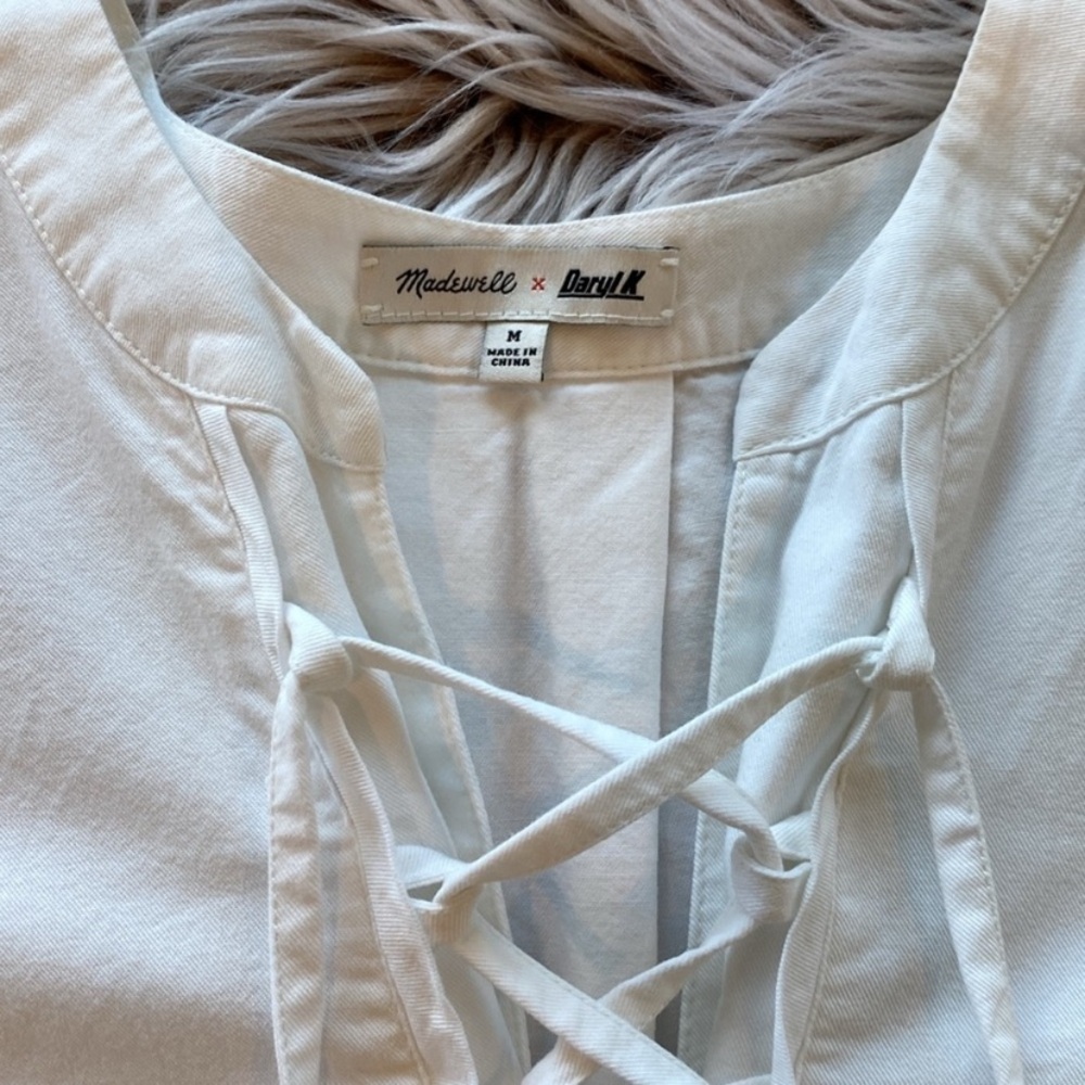 Madewell x Daryl K Beverly Lace Up Dress Pockets Tassels White Kerrigan Eyelet M - Picture 5 of 8